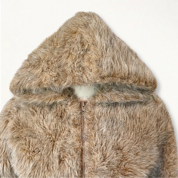 Vintage Cropped Faux Fur Hooded Zip-Up Jacket - Picture 12 of 16